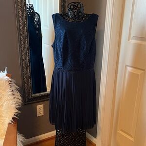 Speechless Navy Lace Bodice Pleated Midi Dress